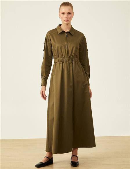 Parachute Fabric Zippered Dress Khaki