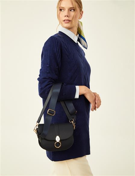 Designed Covered Faux Leather Bag Navy Blue