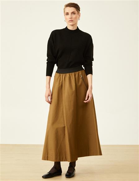 Flared Skirt with Pocket Detail Dark Oliv