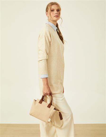 Canvas Tote Bag Beige-Camel