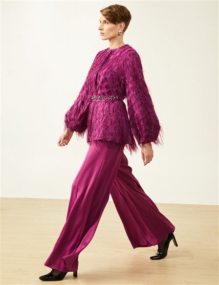 Two Piece Tassel Suit Purple