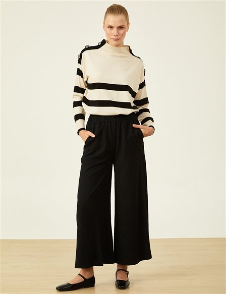 Wide Leg Crinkle Pants Black