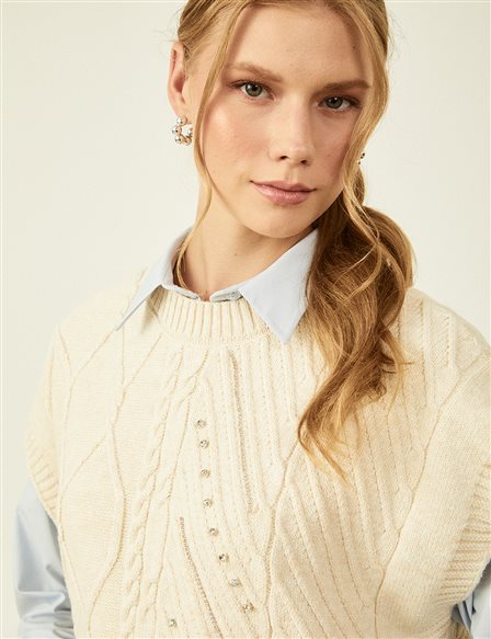 Knitted Patterned Knit Sweater Cream