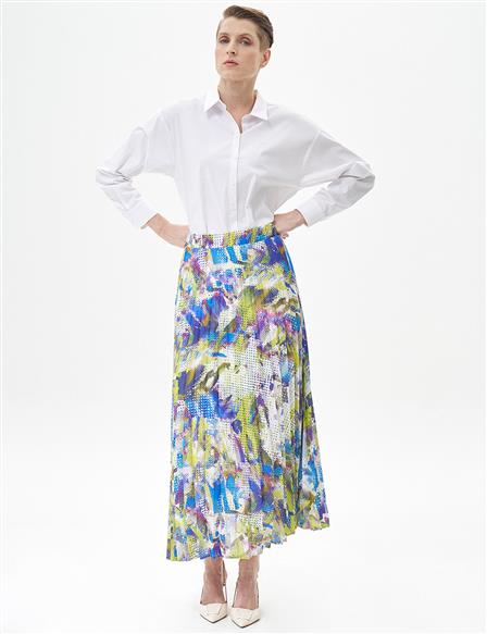 Elastic Waist Skirt with Printed Detail Saxe-Oliv