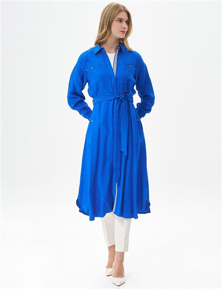 Double Pocket Full Length Tunic Cobalt Blue