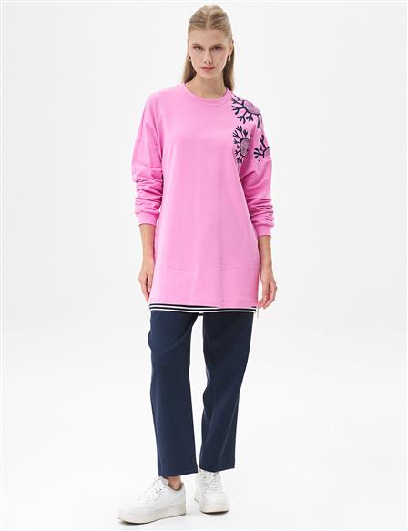 Ribbed Half Zipper Sweatshirt Candy Pink