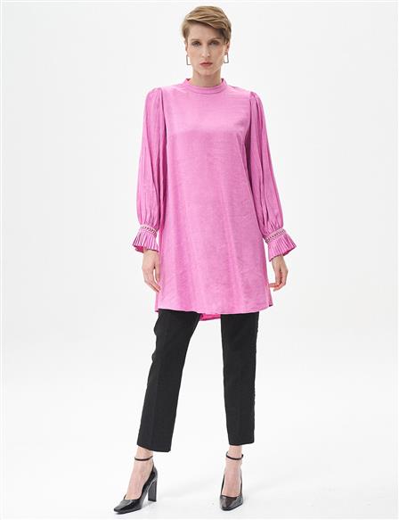 Satin Tunic with Pleated Ankles Candy Pink