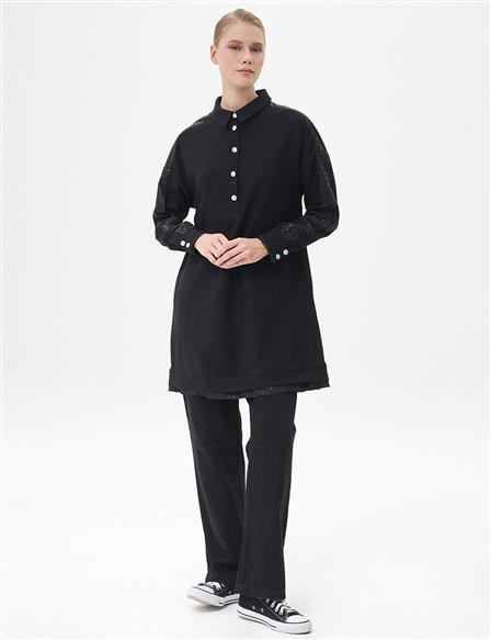 Jacquard Mixed Tunic Black