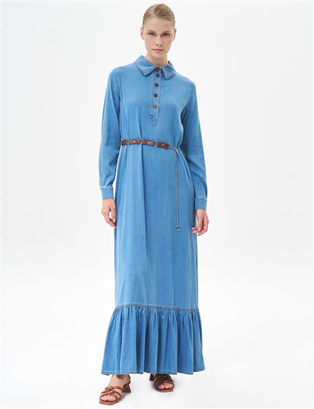 Chain Belted Lyocell Dress Blue