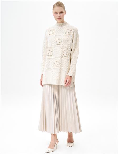 Zipped Pleated Skirt Stone