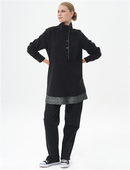 Layered Tunic with Half Snap Closure Black