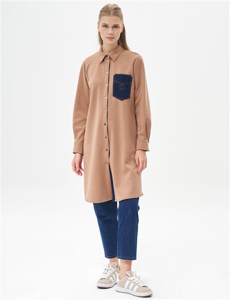 Denim Garnili Scuba Tunik Bej 