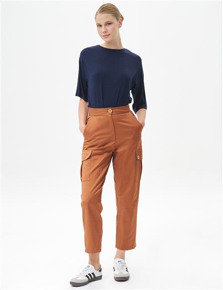 High Waisted Pants with Pockets Tobacco