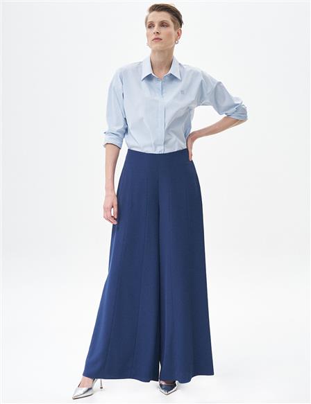 Elastic Waisted Wide Leg Pants Indigo