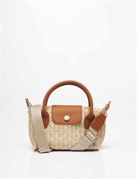 Beige Shopper Bag with Woven Appearance