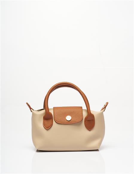 Faux Leather Mini Shopper Bag in Cream