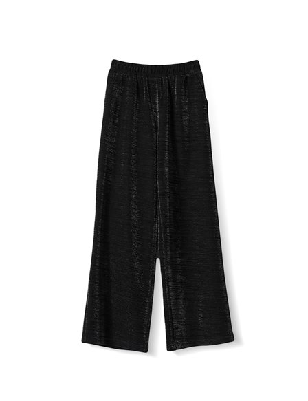  54 / 5.000 Elastic Waist Wide Leg Trousers with Silver Sparkle Detail Black