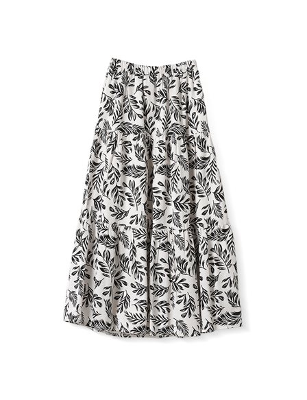 Floral Patterned Elastic Waist Skirt Black