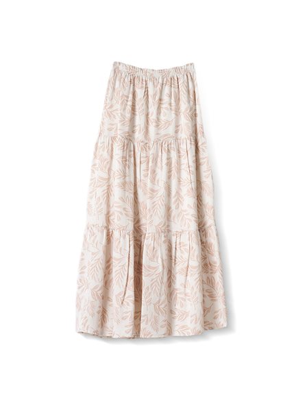 Floral Patterned Elastic Waist Skirt Beige