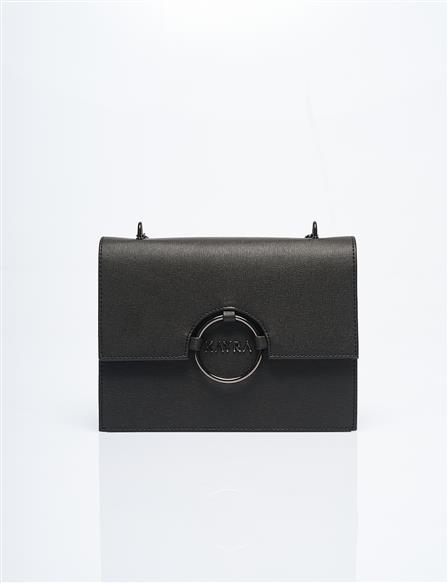 Designed Chain Handle Bag with Cover Black