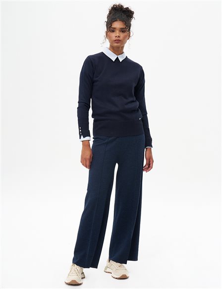 Grass Stitched Knit Pants Navy Blue