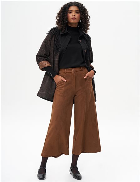 Suede Pants with Elastic Waist Camel