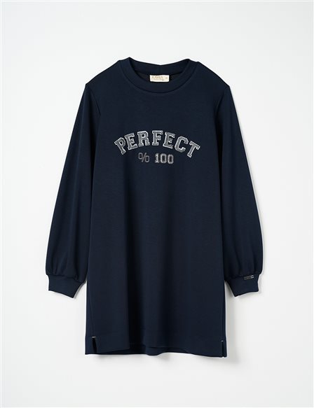 Slogan Detailed Rayon Sweatshirt in Navy