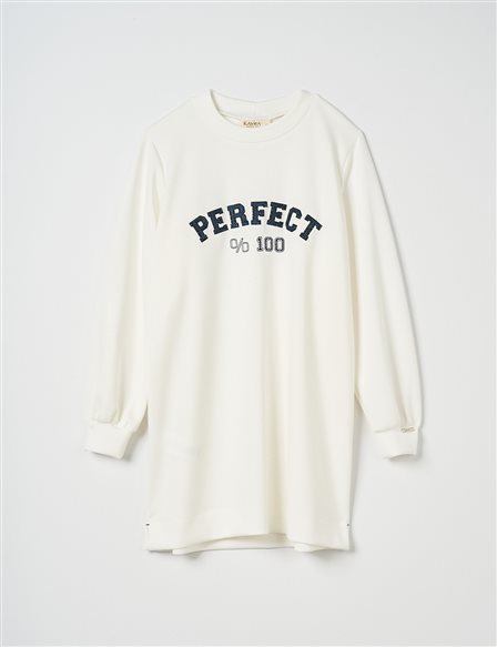 Slogan Detailed Rayon Sweatshirt in Ecru