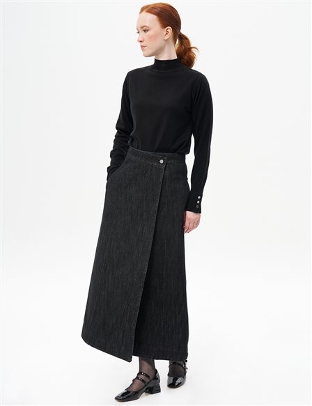 Denim Skirt with Zipper Detail Black