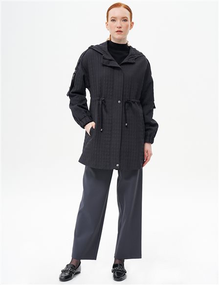 Waist Gathered Textured Jacket Black