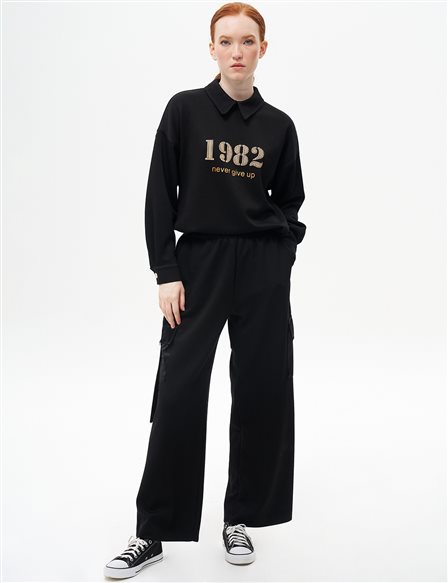 Black Scuba Pants with Elastic Waist and Baggy Pockets