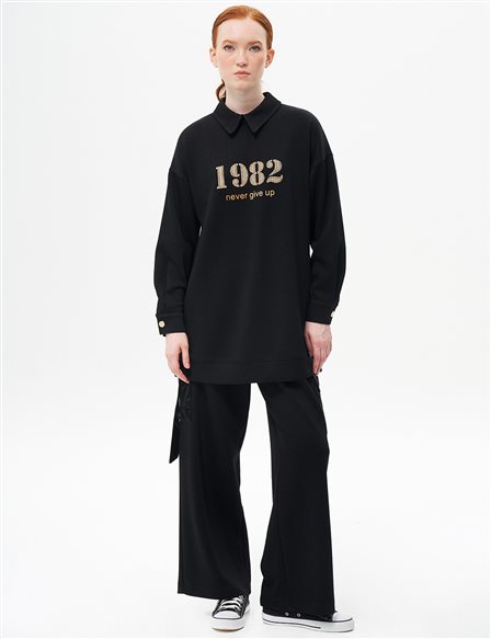 Back Zipper Closure Scuba Sweatshirt in Black