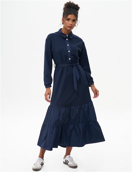 Parachute Fabric Mixed Dress Dark Navy Blue