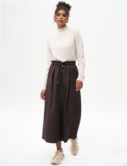 Abstract Pattern Bell Skirt Dark Coffee