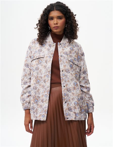 Abstract Pattern Flap Pocket Jacket Aviator Blue