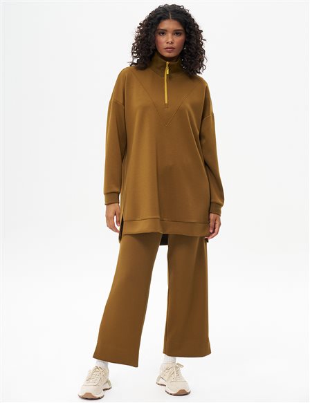 Dikiş Detaylı Scuba Sweatshirt Koyu Oliv