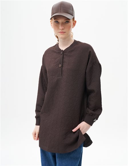 Dokulu Sweatshirt Koyu Kahve