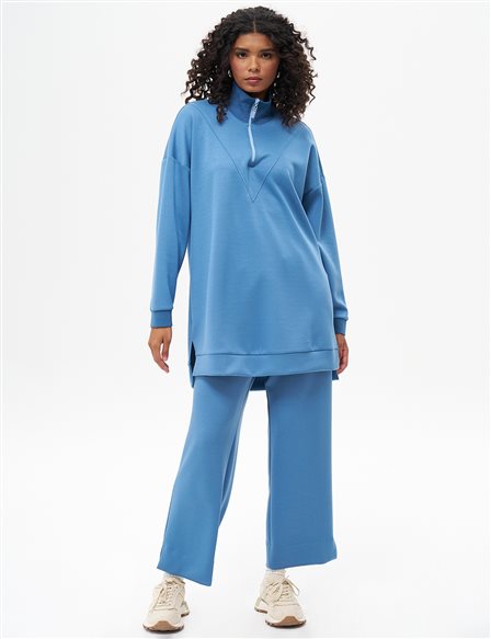 Elastic Waisted Scuba Pants Crown Blue