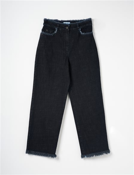 Püsküllü Denim Pantolon Lacivert 