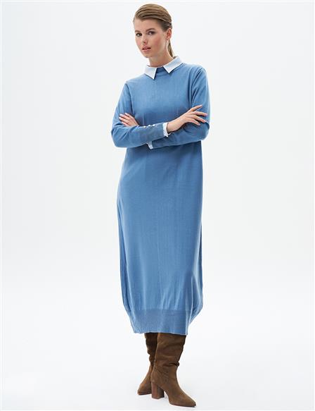 Half Turtleneck Knitted Dress Crown Blue