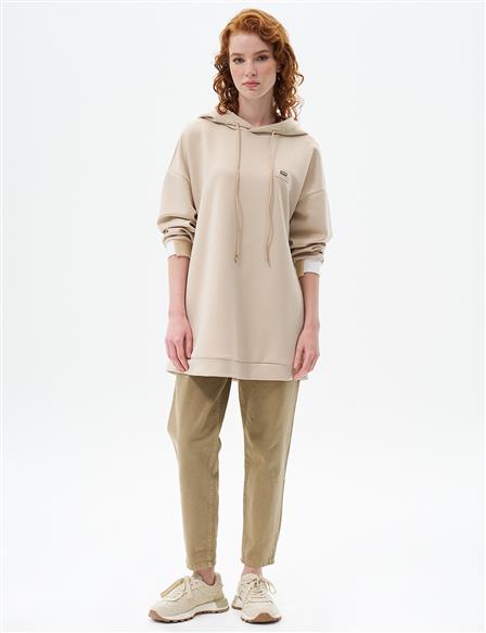 Hooded Scuba Sweatshirt Light Beige