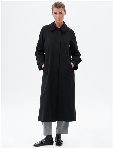 Cashmere Coat with Collar Detail Black