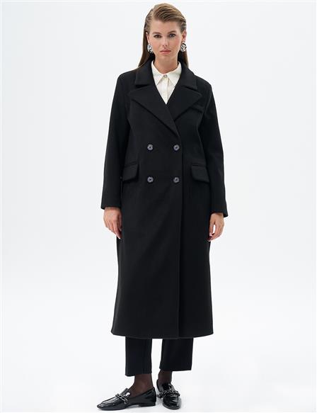 Flared Pocket Cashmere Coat Black