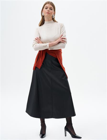 Flared Faux Leather Skirt Black