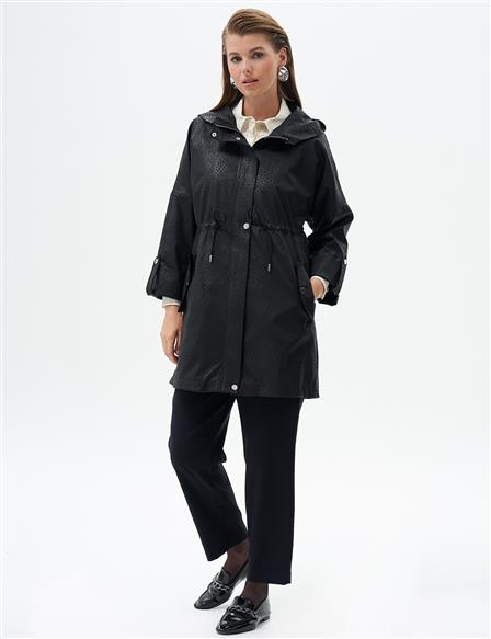 Hooded Printed Coat Black