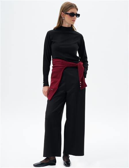 Wide Leg Trousers with Waist Detail Black