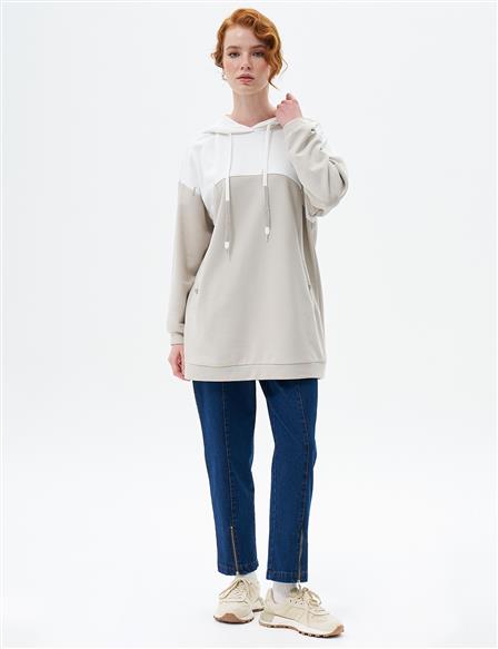 Kumaş Garnili Üç İplik Sweatshirt Gri 