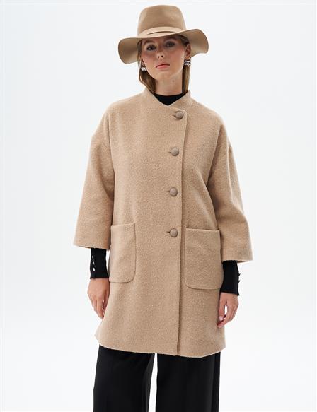 Three Quarter Sleeve Cashmere Coat Beige