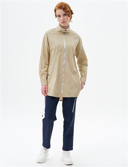Snap-Flip Stand Collar Poplin Tunic Yellow