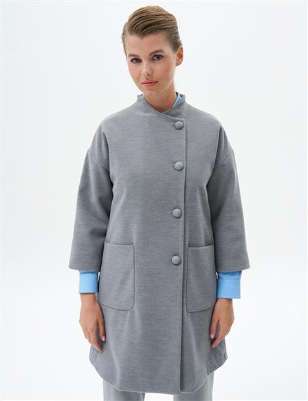 Three Quarter Sleeve Cashmere Coat Gray